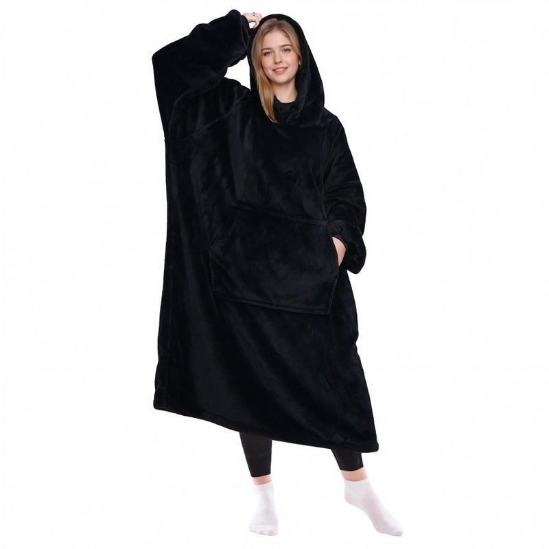 KPBLIS Wearable Blanket Hoodie Gifts for Women Men, Cozy Hoodie Blankets Sweatshirt Christmas Birthday Gifts for Women Mom Wife, Warm Fleece Hooded Blanket with Sleeves for Adults, Black - Image 1